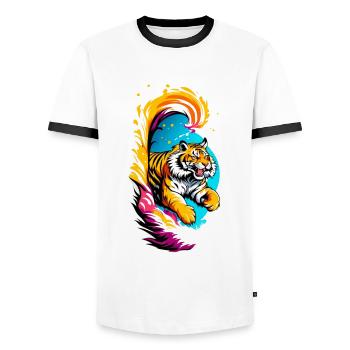 Tiger Sprung - Männer Kontrast-T-Shirt - Weiß/Schwarz - Vorne - AI Model Female 172 light (172cm) & AI Model Male 178 dark (178cm)
