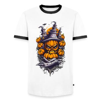 Halloween Villa Kürbiskopf - Männer Kontrast-T-Shirt - Weiß/Schwarz - Vorne - AI Model Female 172 light (172cm) & AI Model Male 178 dark (178cm)