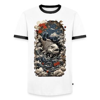 Vintage Fisch Japan Tattoo Kunst und Angler Design - Männer Kontrast-T-Shirt - Weiß/Schwarz - Vorne - AI Model Female 172 light (172cm) & AI Model Male 178 dark (178cm)