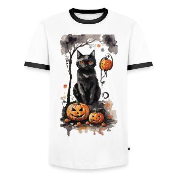 Halloween sorcière chat et citrouilles amant Design - T-shirt contrasté Homme - blanc/noir - Devant - AI Model Female 172 light (172cm) & AI Model Male 178 dark (178cm)