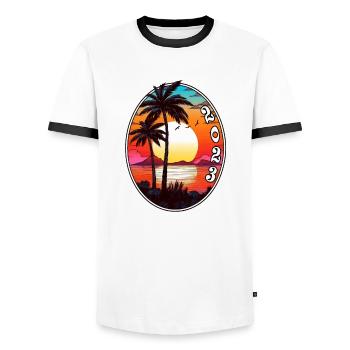 Vintage sun 2023 - Men's Ringer Shirt - white/black - Front - AI Model Female 172 light (172cm) & AI Model Male 178 dark (178cm)