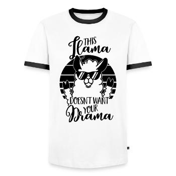 This Llama doesn't want your Drama - Alpaka-Lustig - Men's Ringer Shirt - white/black - Front - AI Model Female 172 light (172cm) & AI Model Male 178 dark (178cm)