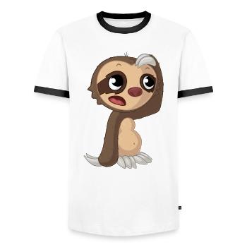 Thoughtful cartoon sloth - Men's Ringer Shirt - white/black - Front - AI Model Female 172 light (172cm) & AI Model Male 178 dark (178cm)
