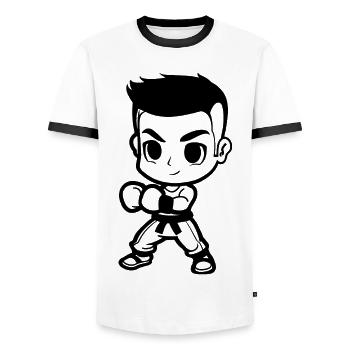 Kickboxing Boy Comic Look - Men's Ringer Shirt - white/black - Front - AI Model Female 172 light (172cm) & AI Model Male 178 dark (178cm)