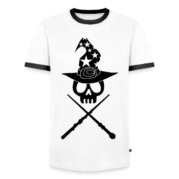 Crâne du magicien noir - T-shirt contrasté Homme - blanc/noir - Devant - AI Model Female 172 light (172cm) & AI Model Male 178 dark (178cm)