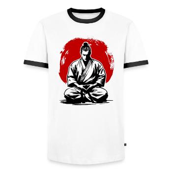 Japon Combattant Samouraï Arts Martiaux Japonais - T-shirt contrasté Homme - blanc/noir - Devant - AI Model Female 172 light (172cm) & AI Model Male 178 dark (178cm)
