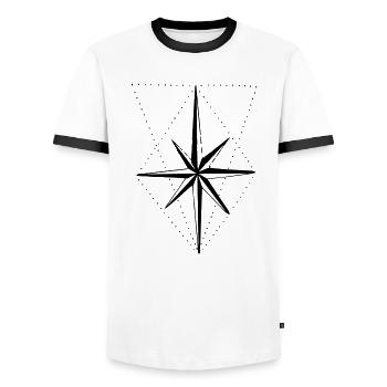 compass - Men's Ringer Shirt - white/black - Front - AI Model Female 172 light (172cm) & AI Model Male 178 dark (178cm)