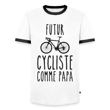 Future cyclist like dad - Men's Ringer Shirt - white/black - Front - AI Model Female 172 light (172cm) & AI Model Male 178 dark (178cm)