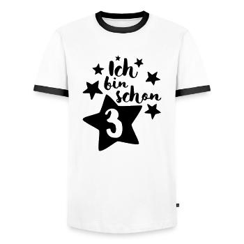 Ich bin schon Drei! - Männer Kontrast-T-Shirt - Weiß/Schwarz - Vorne - AI Model Female 172 light (172cm) & AI Model Male 178 dark (178cm)