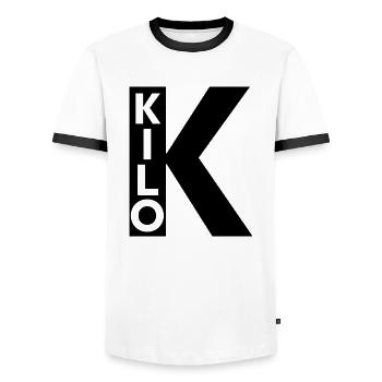 Game K - Men's Ringer Shirt - white/black - Front - AI Model Female 172 light (172cm) & AI Model Male 178 dark (178cm)