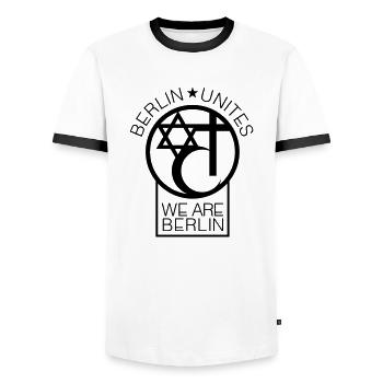 Berlin s'unit - Berlin se connecte! Berlin aime! - T-shirt contrasté Homme - blanc/noir - Devant - AI Model Female 172 light (172cm) & AI Model Male 178 dark (178cm)