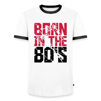 Cool Born in the 80s Text Design - Männer Kontrast-T-Shirt - Weiß/Schwarz - Vorne - AI Model Female 172 light (172cm) & AI Model Male 178 dark (178cm)