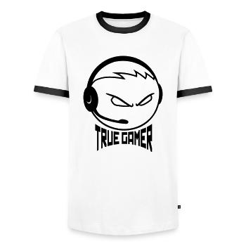 gamer nerd headset geek gamble c - Men's Ringer Shirt - white/black - Front - AI Model Female 172 light (172cm) & AI Model Male 178 dark (178cm)