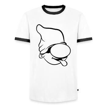 Dwarf , funny, humorous stretch tongue - Men's Ringer Shirt - white/black - Front - AI Model Female 172 light (172cm) & AI Model Male 178 dark (178cm)