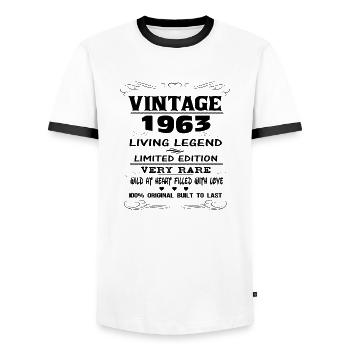 VINTAGE 1963 - Men's Ringer Shirt - white/black - Front - AI Model Female 172 light (172cm) & AI Model Male 178 dark (178cm)
