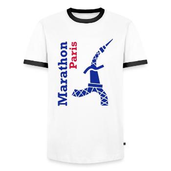 paris_marathon_eiffeltour - Men's Ringer Shirt - white/black - Front - AI Model Female 172 light (172cm) & AI Model Male 178 dark (178cm)