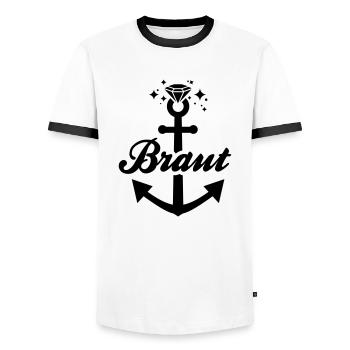 Braut T-Shirt - Junggesellinnenabschieds T-Shirts - Männer Kontrast-T-Shirt - Weiß/Schwarz - Vorne - AI Model Female 172 light (172cm) & AI Model Male 178 dark (178cm)