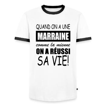 quand on a une marraine comme la mienne - T-shirt contrasté Homme - blanc/noir - Devant - AI Model Female 172 light (172cm) & AI Model Male 178 dark (178cm)