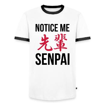 Beachten Sie mich Senpai Kanji - Männer Kontrast-T-Shirt - Weiß/Schwarz - Vorne - AI Model Female 172 light (172cm) & AI Model Male 178 dark (178cm)