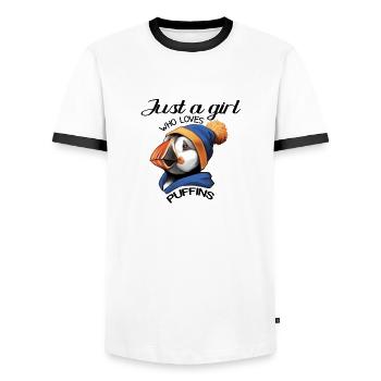 Just A Girl Who Loves Puffins - Men's Ringer Shirt - white/black - Front - AI Model Female 172 light (172cm) & AI Model Male 178 dark (178cm)
