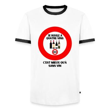 limite de vitesse à 80 - T-shirt contrasté Homme - blanc/noir - Devant - AI Model Female 172 light (172cm) & AI Model Male 178 dark (178cm)
