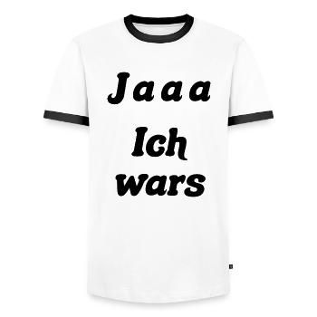 Ich wars, Schuld, Selbstmitleid schuldig, traurig - Männer Kontrast-T-Shirt - Weiß/Schwarz - Vorne - AI Model Female 172 light (172cm) & AI Model Male 178 dark (178cm)