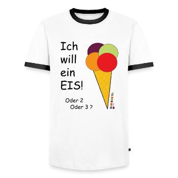 ich will ein eis - Männer Kontrast-T-Shirt - Weiß/Schwarz - Vorne - AI Model Female 172 light (172cm) & AI Model Male 178 dark (178cm)