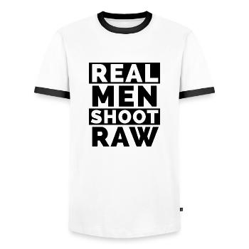 Cameraman / Photographer / Photograph - Men's Ringer Shirt - white/black - Front - AI Model Female 172 light (172cm) & AI Model Male 178 dark (178cm)