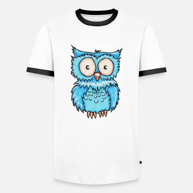 Blaue Eule - Männer Kontrast-T-Shirt - Weiß/Schwarz