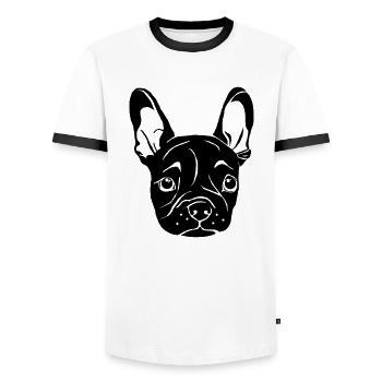 Bulldog français chiot - T-shirt contrasté Homme - blanc/noir - Devant - AI Model Female 172 light (172cm) & AI Model Male 178 dark (178cm)
