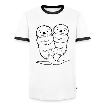 Paire de loutre sucrée - T-shirt contrasté Homme - blanc/noir - Devant - AI Model Female 172 light (172cm) & AI Model Male 178 dark (178cm)
