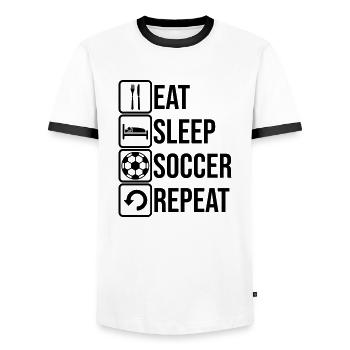 Logo Eat Sleep Soccer - Men's Ringer Shirt - white/black - Front - AI Model Female 172 light (172cm) & AI Model Male 178 dark (178cm)