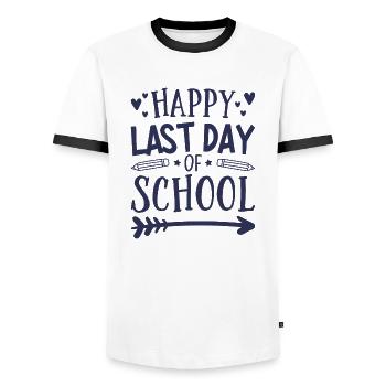Dernier jour d’école - T-shirt contrasté Homme - blanc/noir - Devant - AI Model Female 172 light (172cm) & AI Model Male 178 dark (178cm)