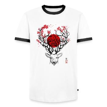 Japan nature - Men's Ringer Shirt - white/black - Front - AI Model Female 172 light (172cm) & AI Model Male 178 dark (178cm)