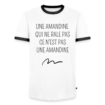 une amandine qui ne râle pas ce n'est pas - T-shirt contrasté Homme - blanc/noir - Devant - AI Model Female 172 light (172cm) & AI Model Male 178 dark (178cm)