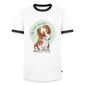 Shy cute puppy is my best friend - Men's Ringer Shirt - white/black - Front - AI Model Female 172 light (172cm) & AI Model Male 178 dark (178cm)