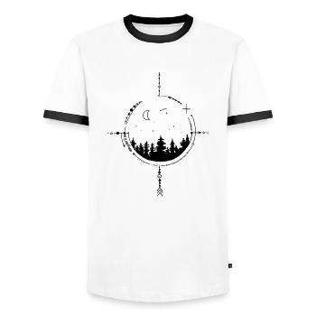Boussole lunaire et stellaire - T-shirt contrasté Homme - blanc/noir - Devant - AI Model Female 172 light (172cm) & AI Model Male 178 dark (178cm)