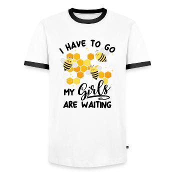I have to go wait my girls - bee beekeepers - Men's Ringer Shirt - white/black - Front - AI Model Female 172 light (172cm) & AI Model Male 178 dark (178cm)