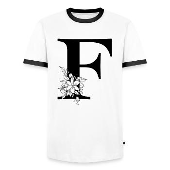 Buchstabe F - Männer Kontrast-T-Shirt - Weiß/Schwarz - Vorne - AI Model Female 172 light (172cm) & AI Model Male 178 dark (178cm)