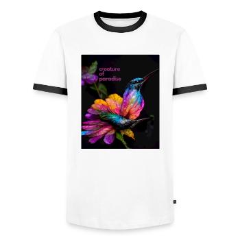 Créature paradisiaque - un magnifique colibri coloré - T-shirt contrasté Homme - blanc/noir - Devant - AI Model Female 172 light (172cm) & AI Model Male 178 dark (178cm)