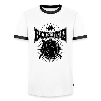 Boxe Boxeur Boxe Boxe Arts Martiaux Sports - T-shirt contrasté Homme - blanc/noir - Devant - AI Model Female 172 light (172cm) & AI Model Male 178 dark (178cm)