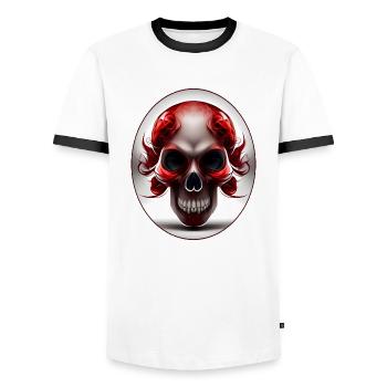 Darkside Design - Skull Art 3 - Men's Ringer Shirt - white/black - Front - AI Model Female 172 light (172cm) & AI Model Male 178 dark (178cm)