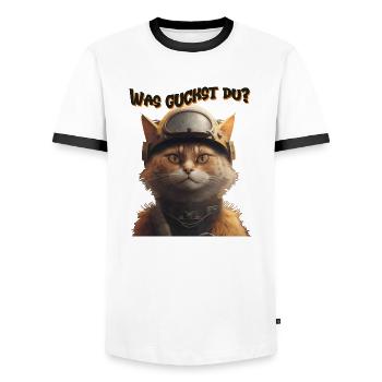 Chat avec casque - Que regardez-vous? - T-shirt contrasté Homme - blanc/noir - Devant - AI Model Female 172 light (172cm) & AI Model Male 178 dark (178cm)