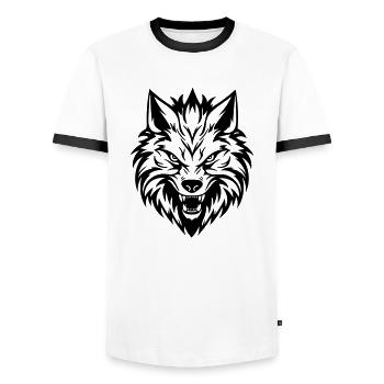 Wolf - Men's Ringer Shirt - white/black - Front - AI Model Female 172 light (172cm) & AI Model Male 178 dark (178cm)