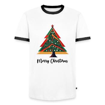 Weihnachtsbaum / Tanne / Christbaumkugeln / Stern - Männer Kontrast-T-Shirt - Weiß/Schwarz - Vorne - AI Model Female 172 light (172cm) & AI Model Male 178 dark (178cm)