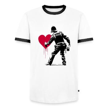 Coeur de StreetArt de la Police - T-shirt contrasté Homme - blanc/noir - Devant - AI Model Female 172 light (172cm) & AI Model Male 178 dark (178cm)