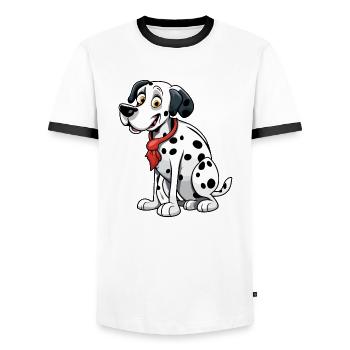 Dalmatien / Chien / Animal / Animal de compagnie / Aboiement - T-shirt contrasté Homme - blanc/noir - Devant - AI Model Female 172 light (172cm) & AI Model Male 178 dark (178cm)