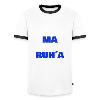 Design Lou ma mei Ruha - Men's Ringer Shirt - white/black - Front - AI Model Female 172 light (172cm) & AI Model Male 178 dark (178cm)