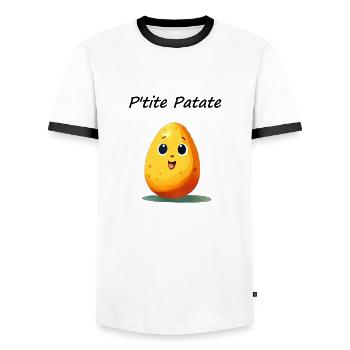 P'tite Patate Pomme de terre - T-shirt contrasté Homme - blanc/noir - Devant - AI Model Female 172 light (172cm) & AI Model Male 178 dark (178cm)
