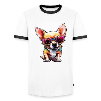 Chihuahua / small dog / animal / tiny / breed - Men's Ringer Shirt - white/black - Front - AI Model Female 172 light (172cm) & AI Model Male 178 dark (178cm)